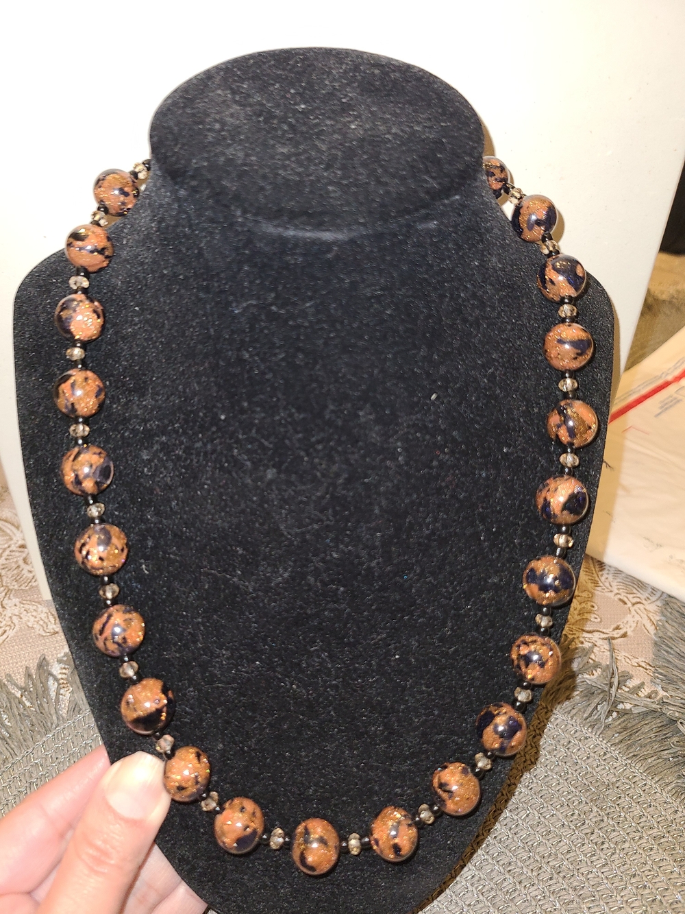 Handcrafted Sandstone Necklace With Crystal & Seed Beads